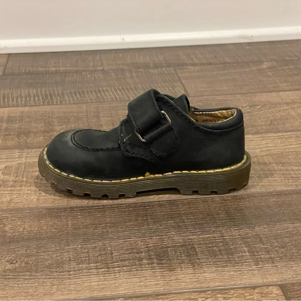 Dr. Martens Toddler Black Leather Suede Hook & Loop shoes SZ UK 8 US 9 England